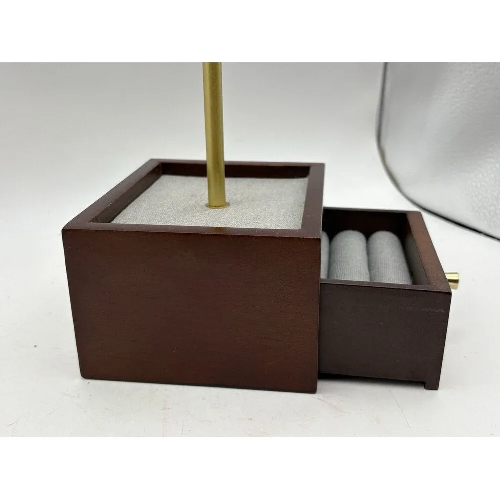 Wood Jewelry Organizer Stand Box Necklace Holder Drawer Earring Display 15”